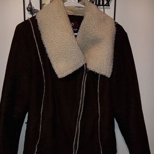 Brown faux suede waist jacket